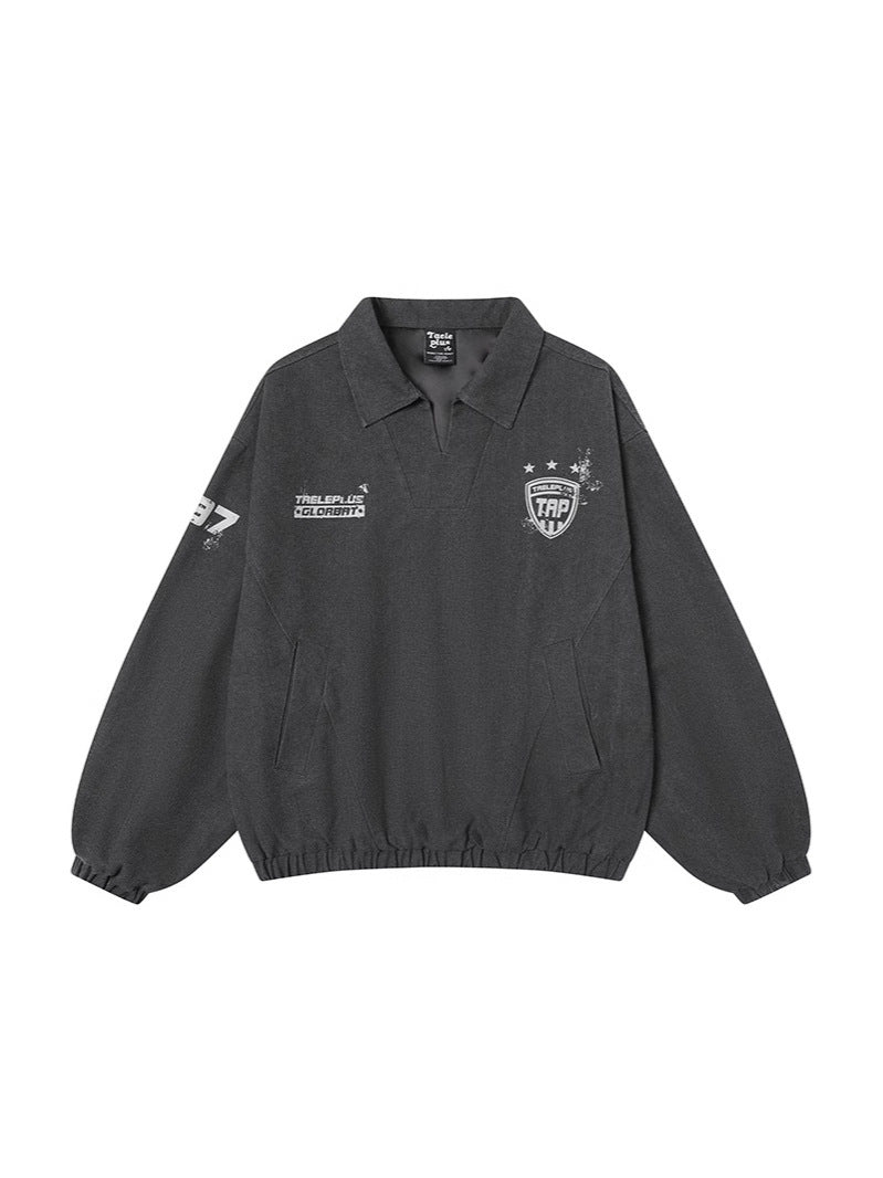 American-style V-neck Athletic Top Distressed Washed Jacket Coat