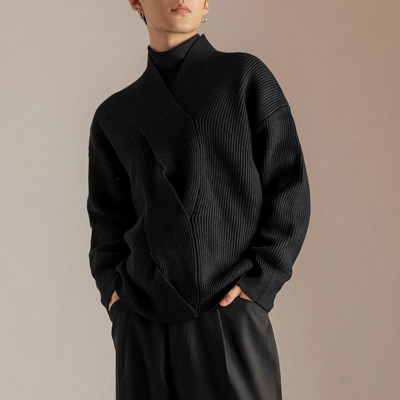 Japanese-style V-neck Sweater For Men Niche And Design-focused