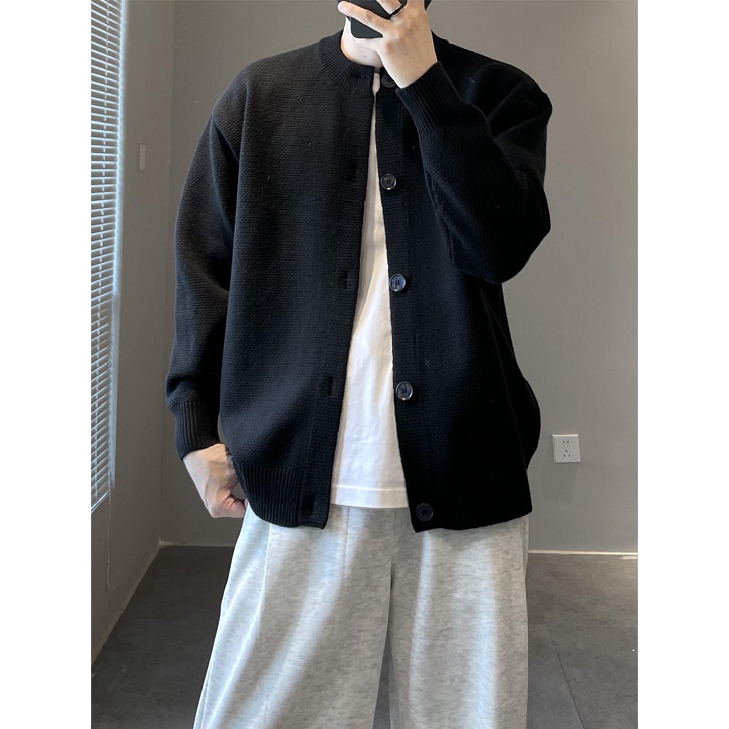 Loose-fitting Fashionable Hooded Knit Cardigan For Men