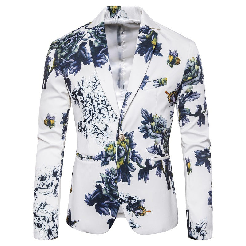 Men's Business Slim-Fit Fashionable Printed Lapel Suit Jacket