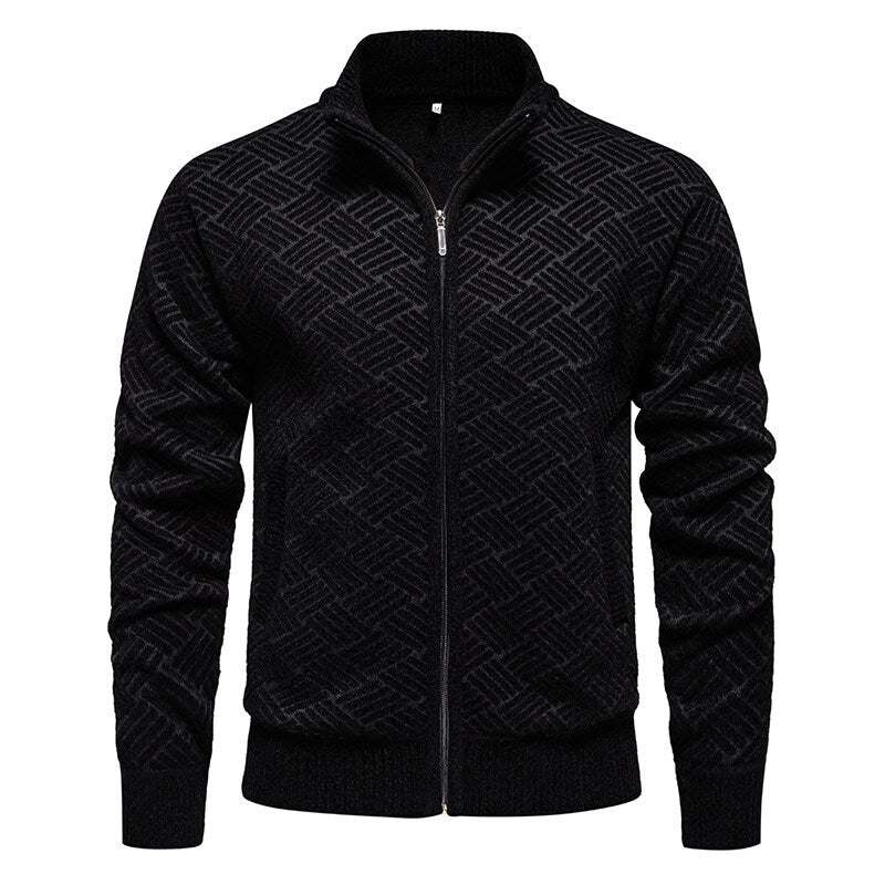 Men's Knitted Shirt With Stand Collar Zippered Cardigan Sweater
