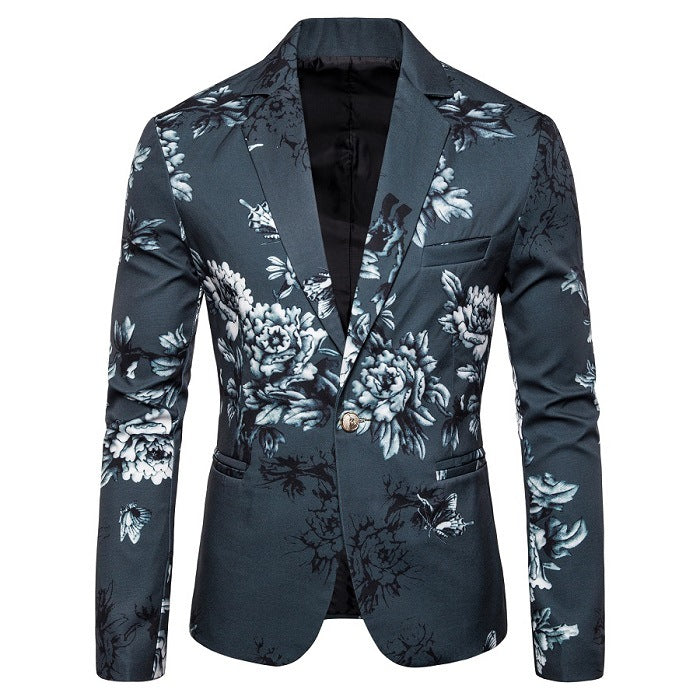 Men's Business Slim-Fit Fashionable Printed Lapel Suit Jacket