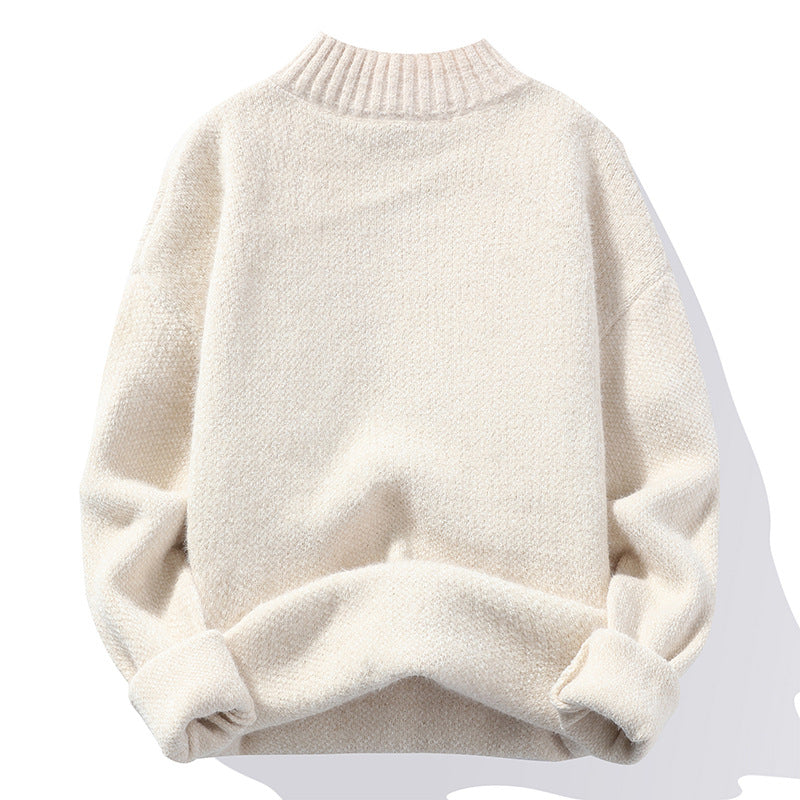 Fashionable Casual Solid-Color Crew-Neck Loose Knitted Pullover Sweater