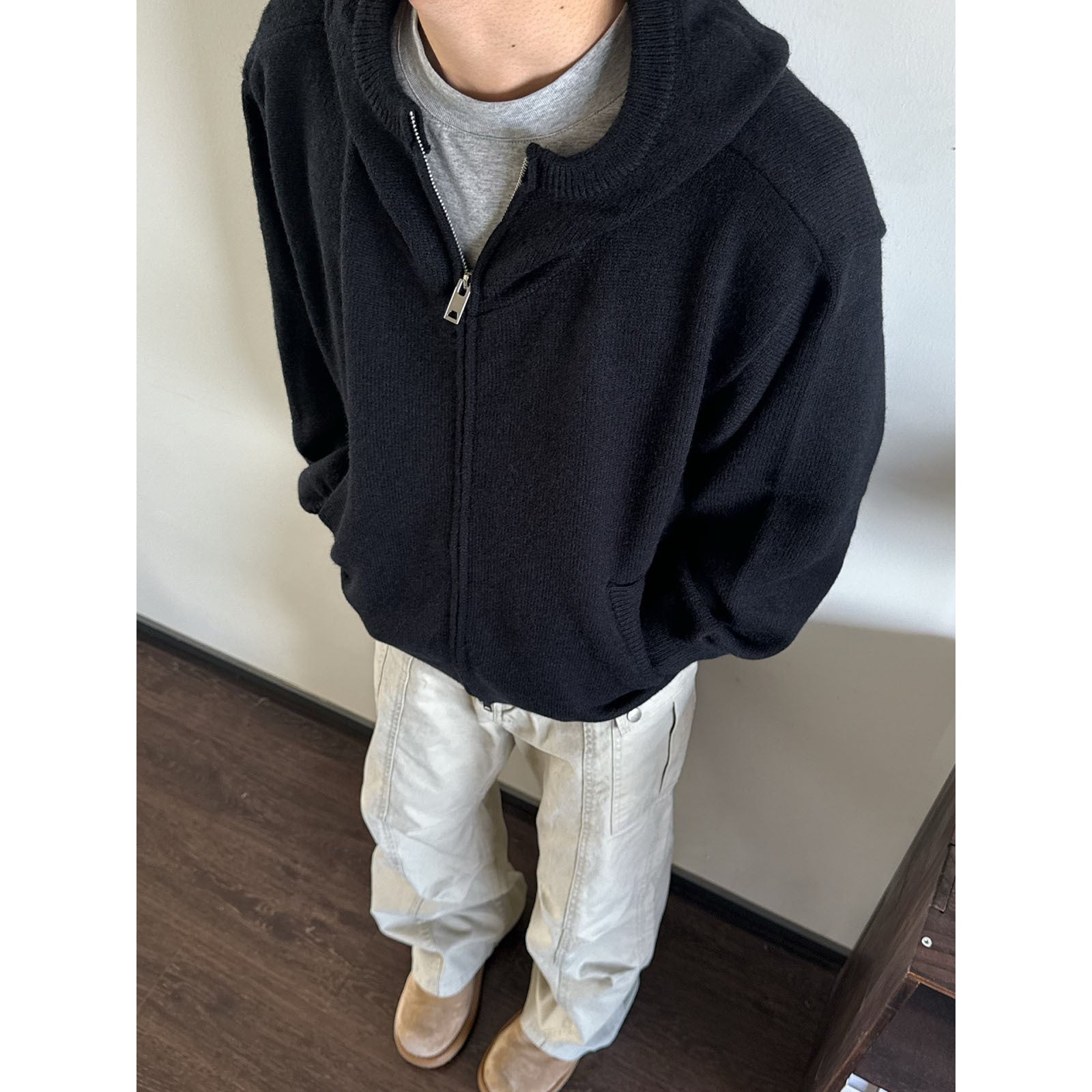 Loose-fitting Fashionable Hooded Knit Cardigan For Men