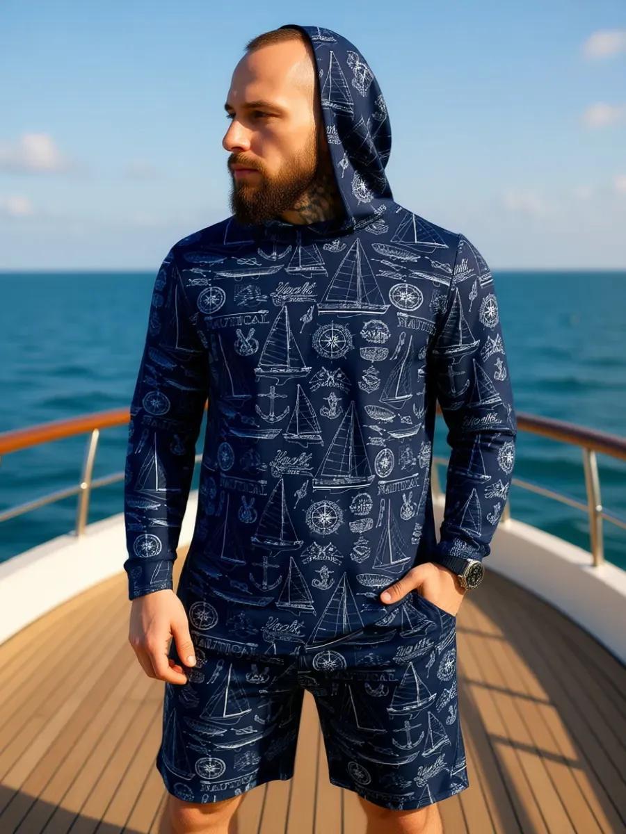 Men's Camouflage Hooded Shirt And Shorts Two-Piece Set