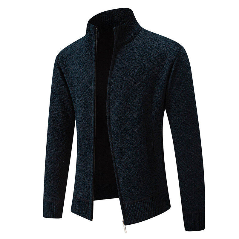 Men's Knitted Shirt With Stand Collar Zippered Cardigan Sweater