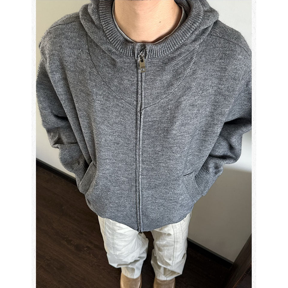 Loose-fitting Fashionable Hooded Knit Cardigan For Men