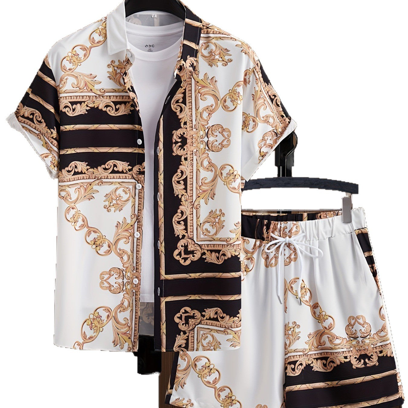 Casual Lapel-Button Hawaiian Shirt And Shorts Set For Men