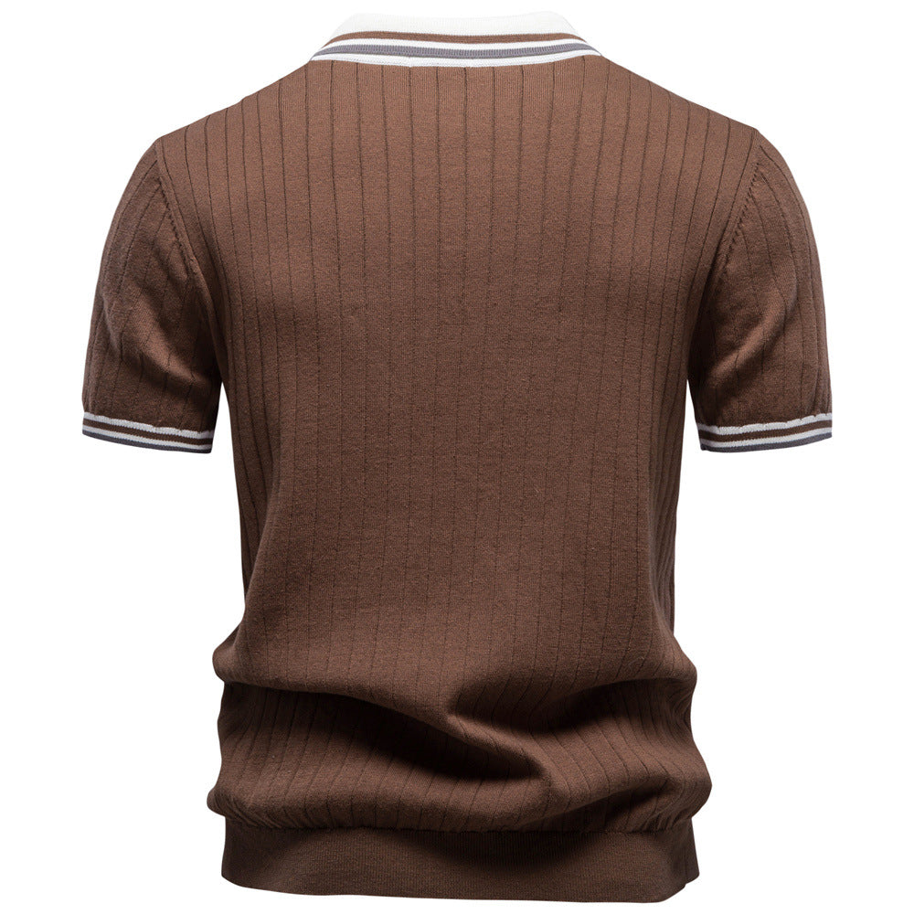 New Mens Business-casual Contrast-color Polo Shirt With Short Sleeves