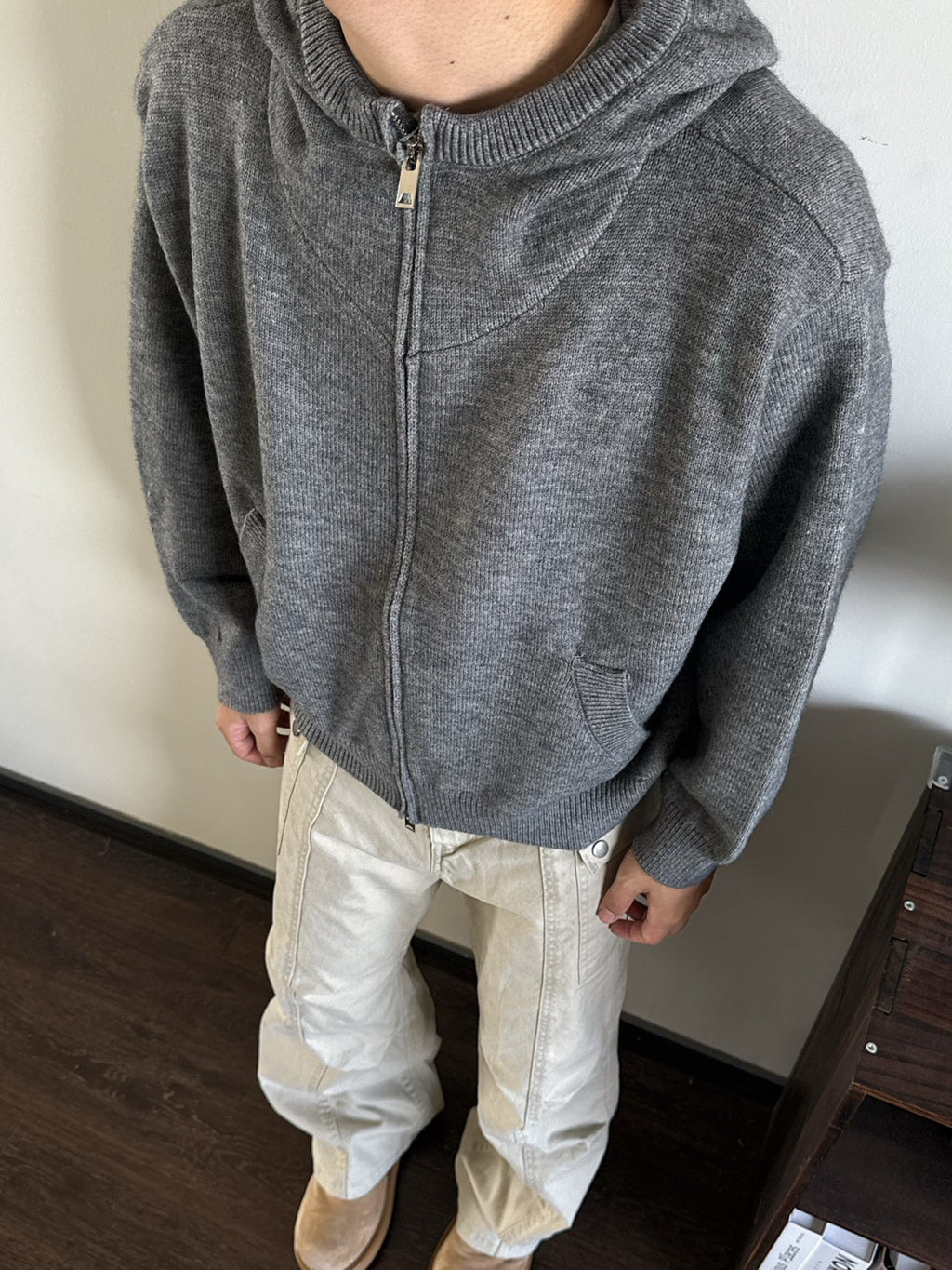 Loose-fitting Fashionable Hooded Knit Cardigan For Men