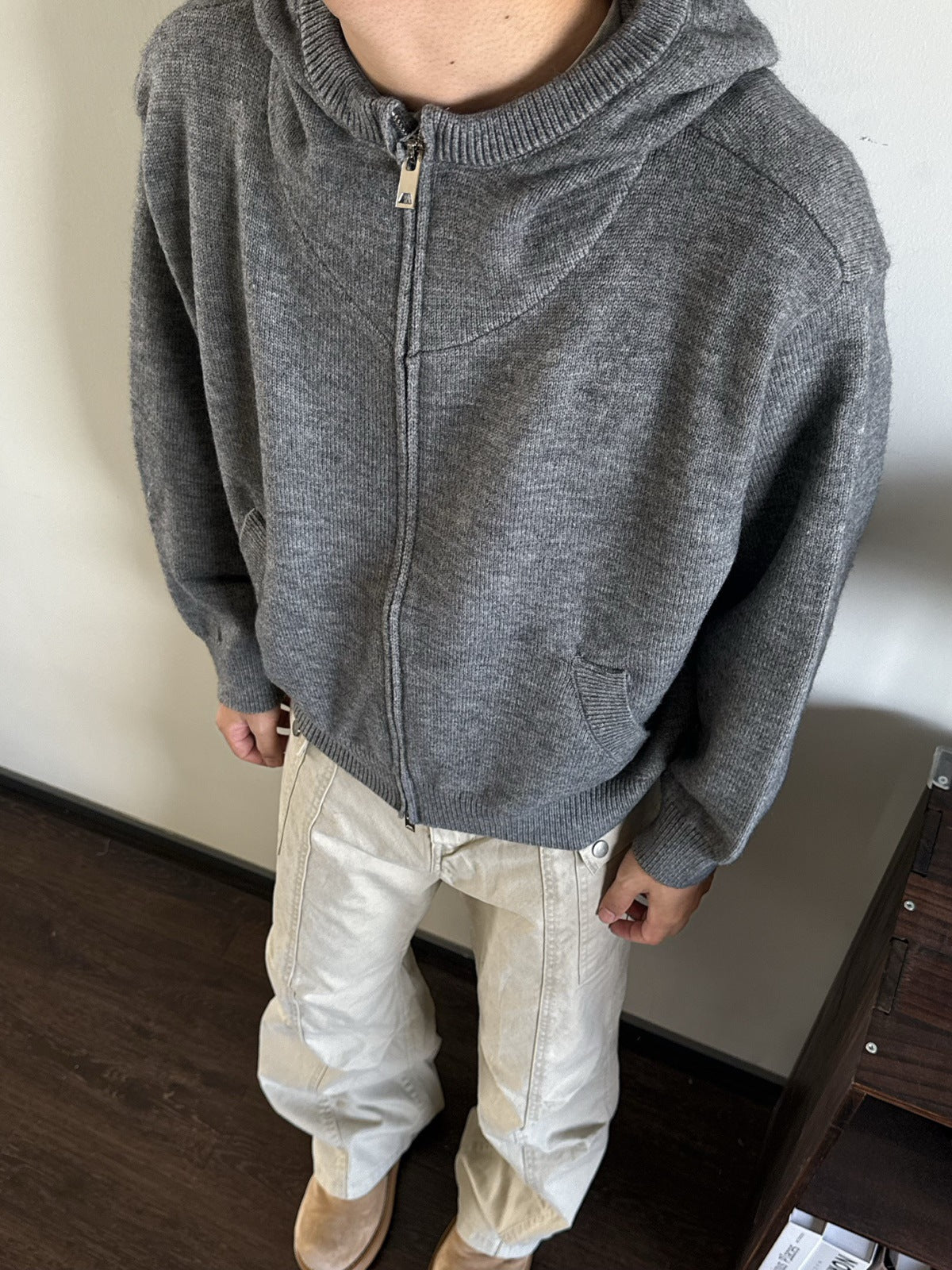 Loose-fitting Fashionable Hooded Knit Cardigan For Men