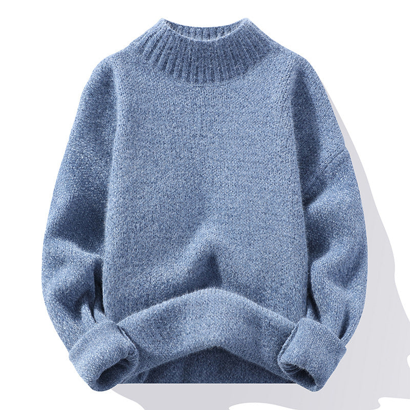 Fashionable Casual Solid-Color Crew-Neck Loose Knitted Pullover Sweater
