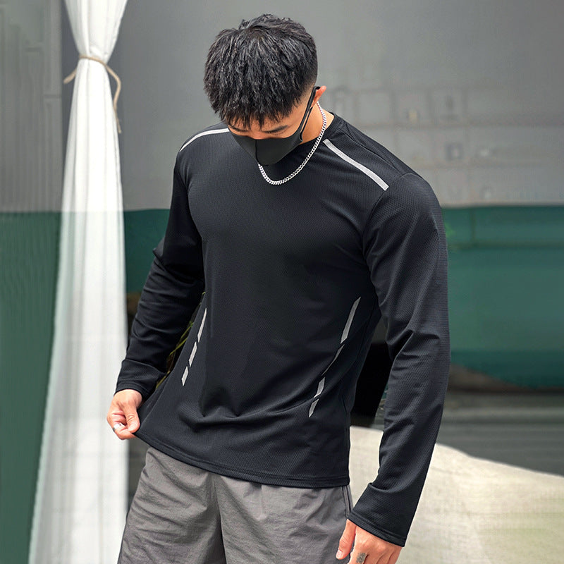 Mens Loose-fitting Versatile Round-neck Long-sleeve Sporty Casual Top