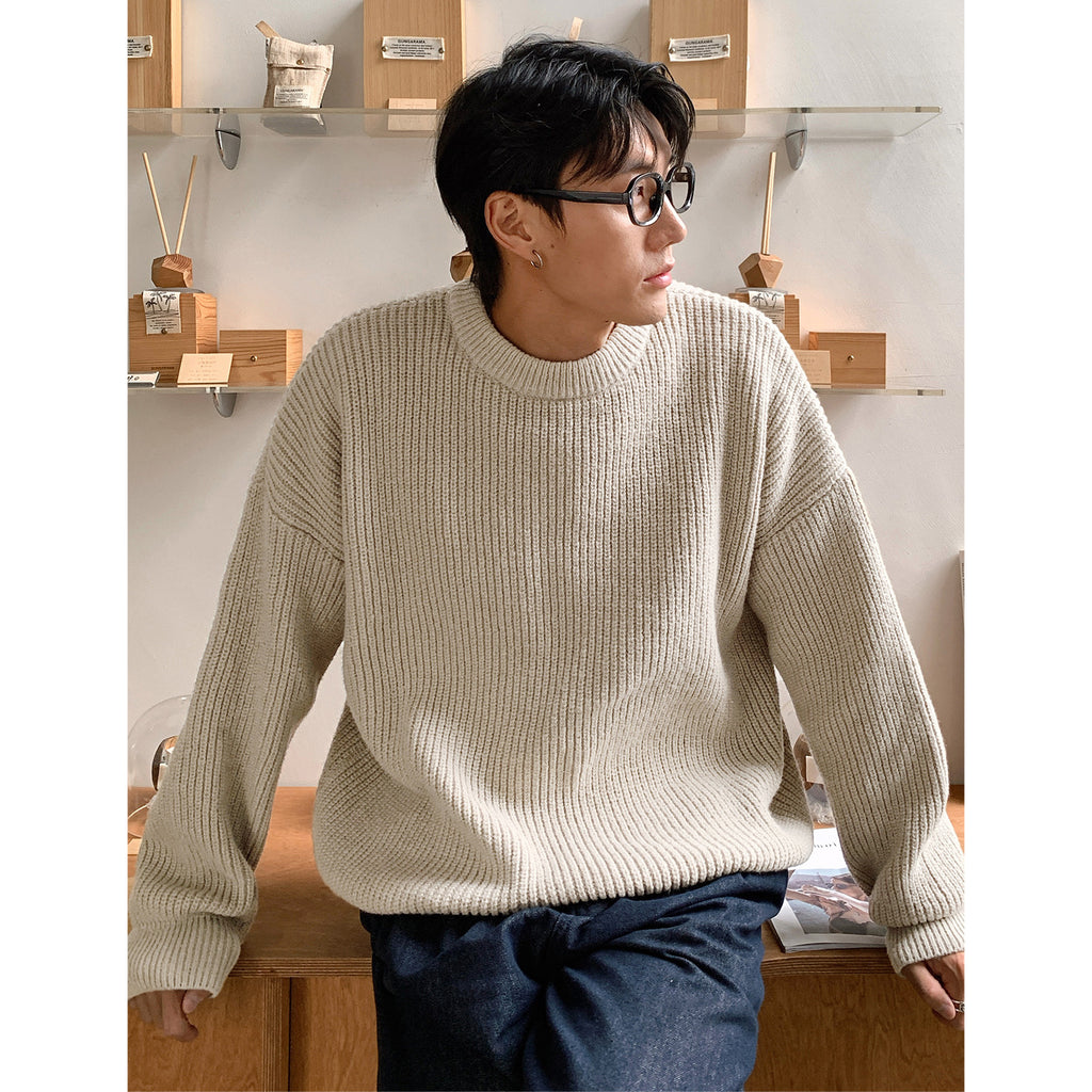 Thickened Chunky-Knit Crew-Neck Sweater For Men