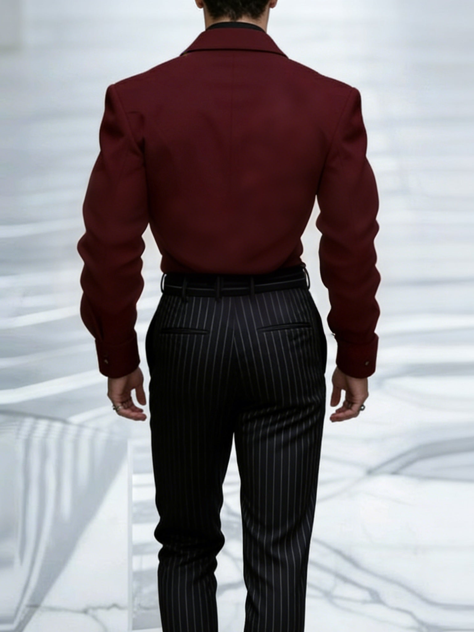 Burgundy Double Breasted Cut Out Sleeve Cropped Blazer