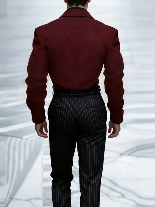 Burgundy Double Breasted Cut Out Sleeve Cropped Blazer