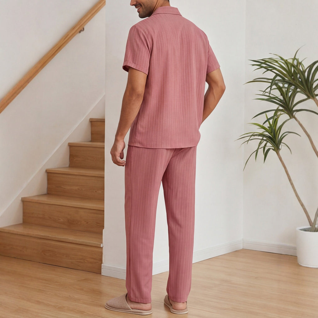 Men's Striped Short-Sleeve Pants Loungewear Set