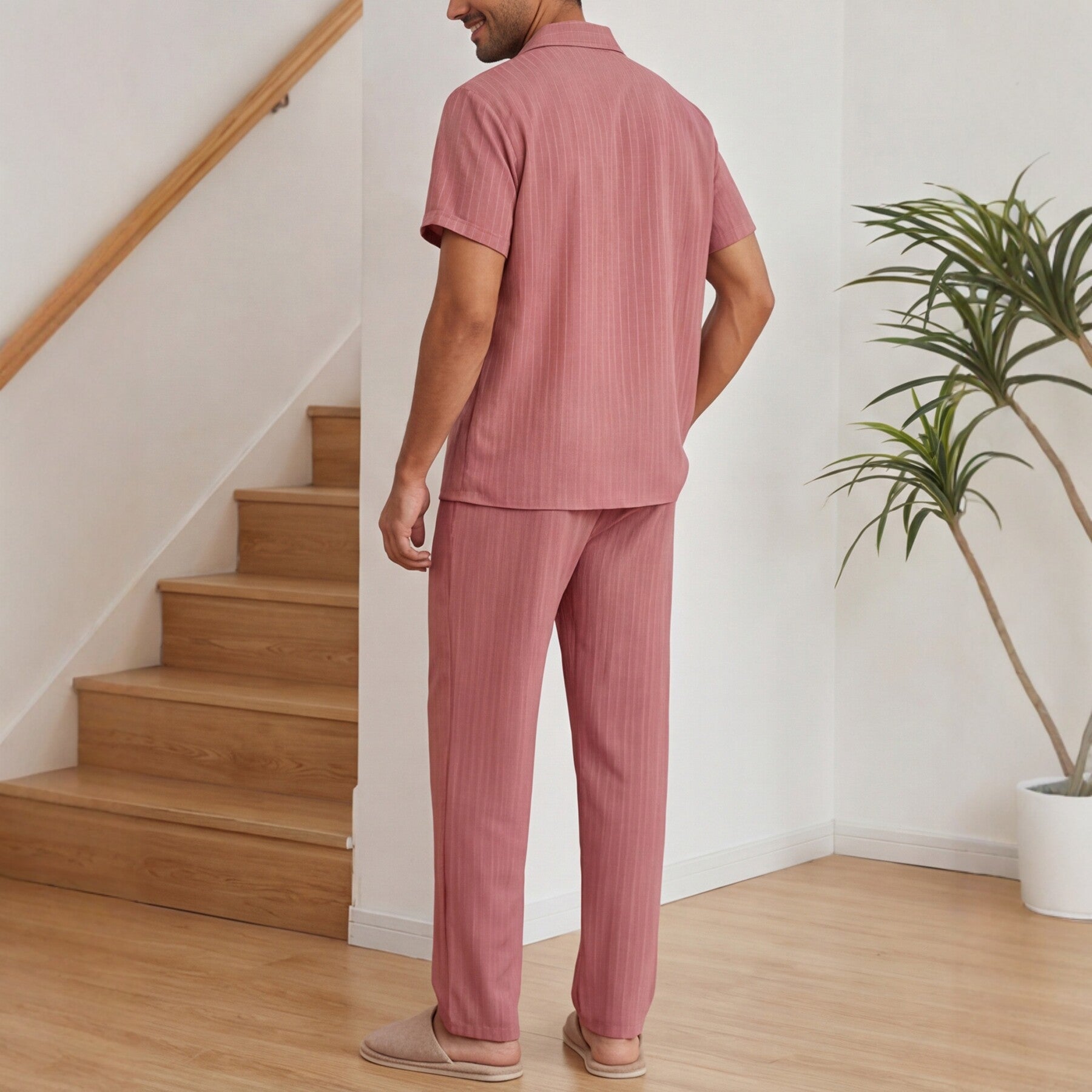 Men's Striped Short-Sleeve Pants Loungewear Set