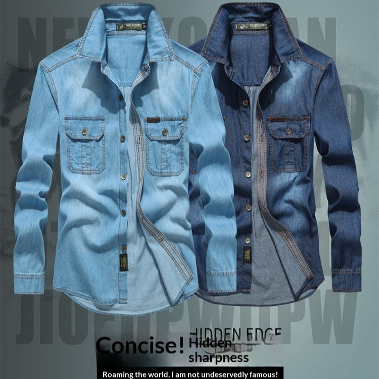 Men's Denim Long-Sleeve Cotton Blend Casual Shirt