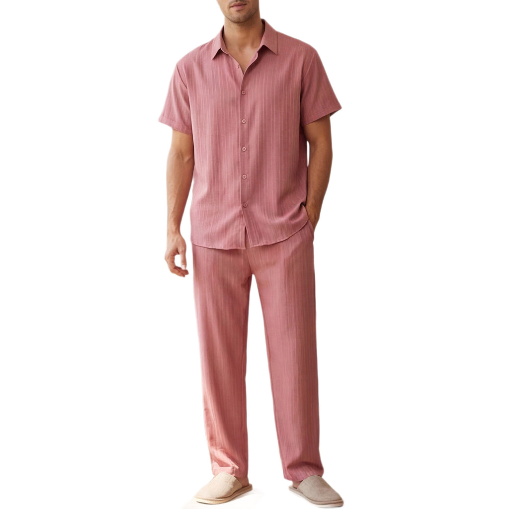 Men's Striped Short-Sleeve Pants Loungewear Set
