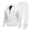 Fleece-lined Half-Zip Stand Collar Solid Color Casual Sweatshirt And Pants Set