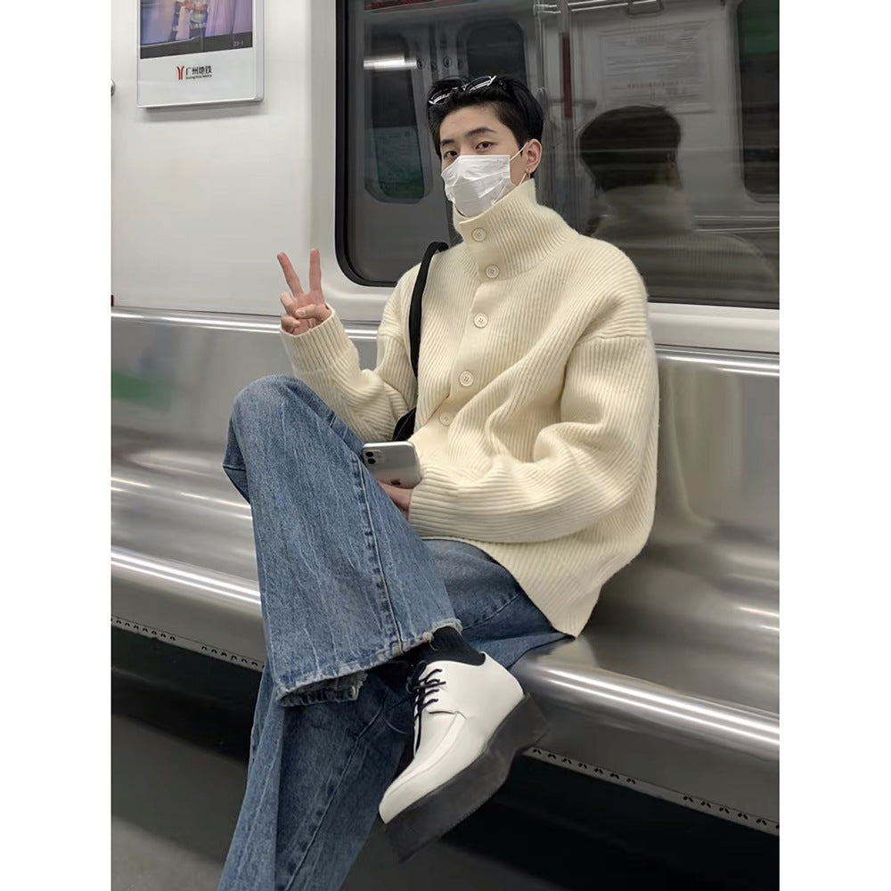 Men's Fashion High-Neck Button-Up Cardigan Sweater For FallWinter