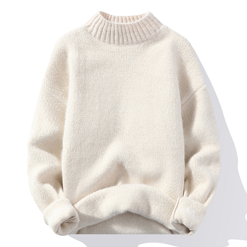 Fashionable Casual Solid-Color Crew-Neck Loose Knitted Pullover Sweater