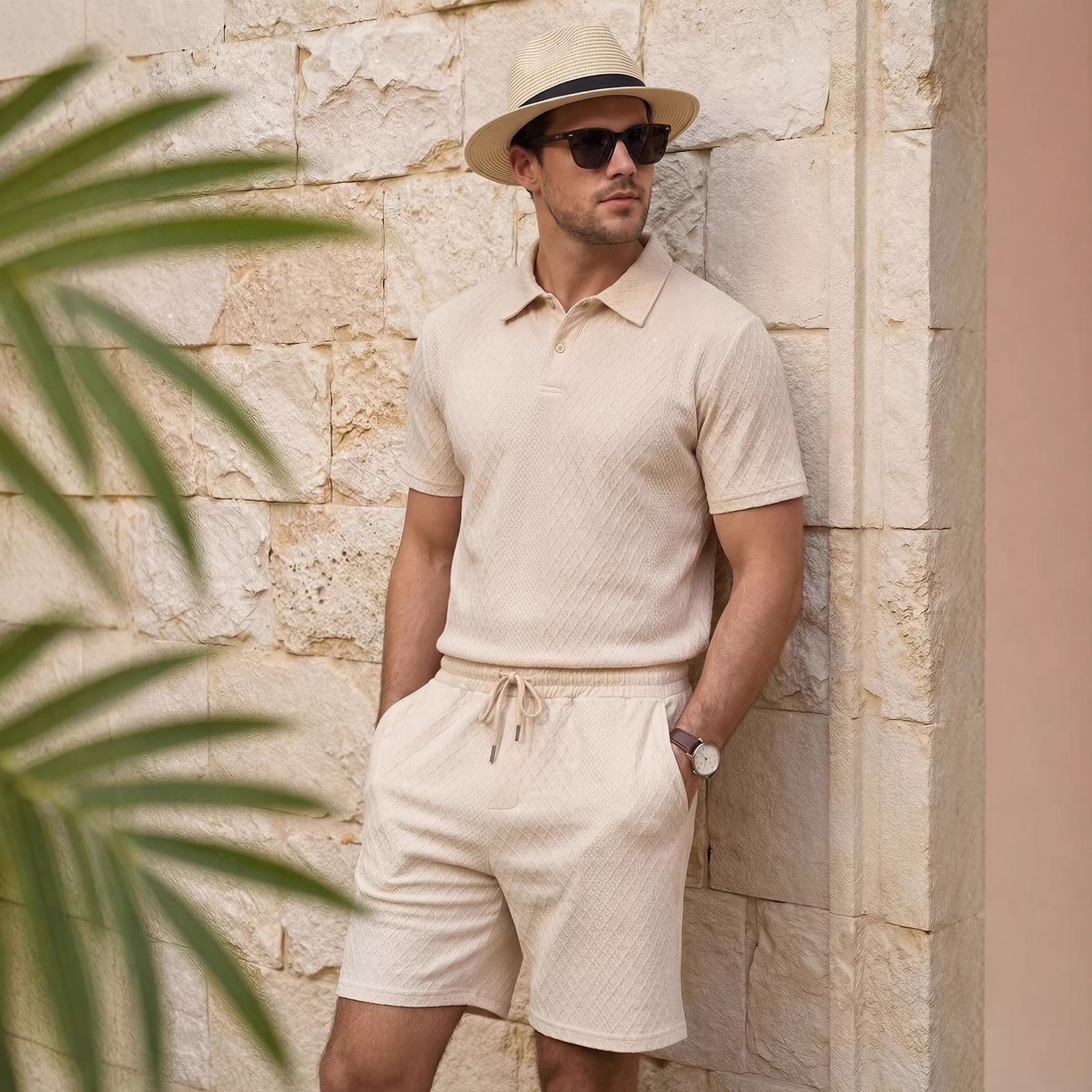 Men's Sporty-Casual Zip-Up Polo Shirt And Pants Set